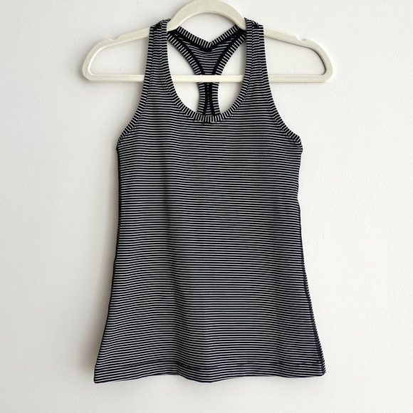 Lululemon Cool Racerback Tank Top, Black and White Striped, Size 4 - Picture 1 of 16
